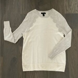 J. Crew Cream and Gray Crew Neck Merino Wool Sweater Size XXS